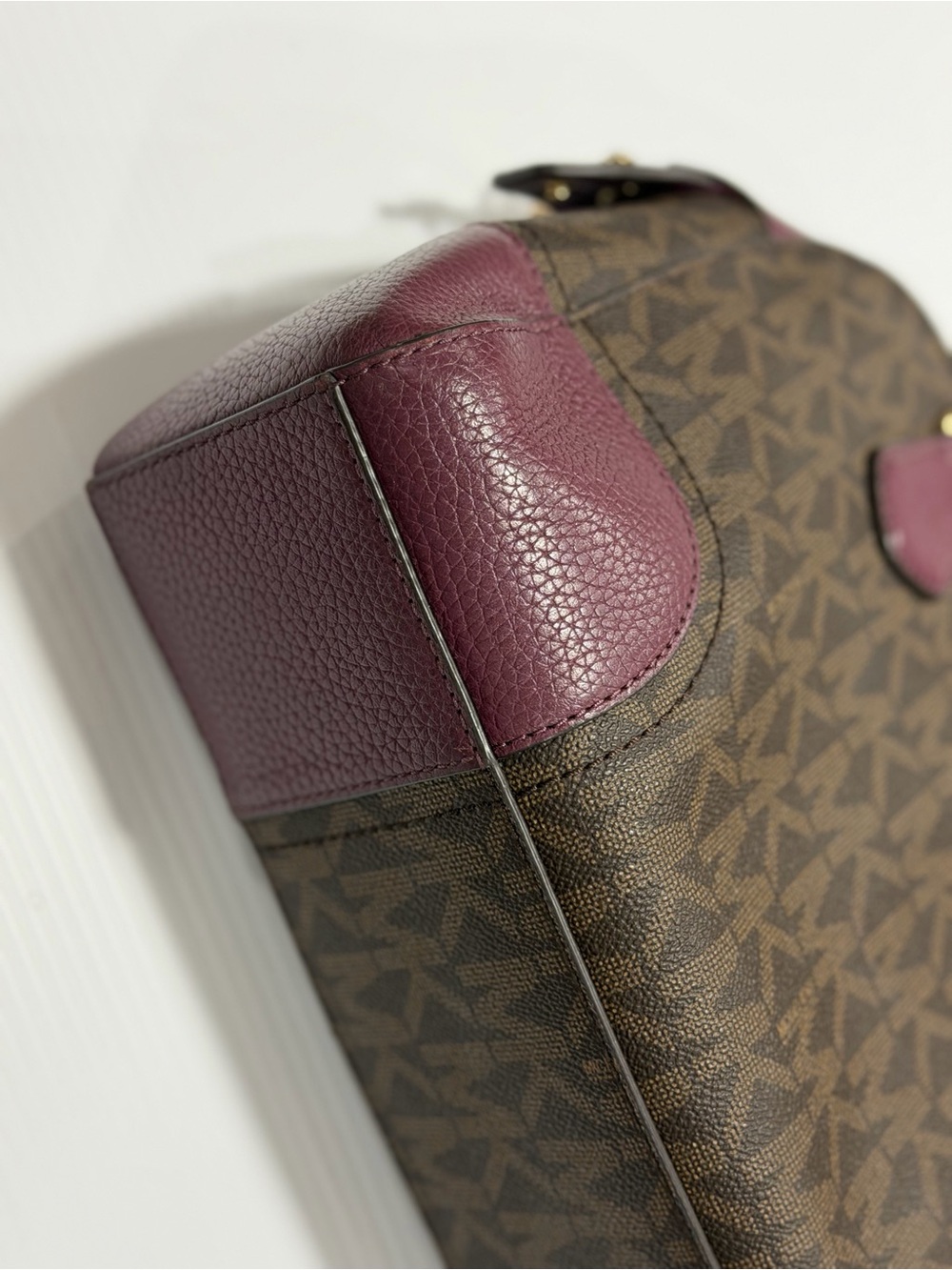 Michael Kors Brown/Plum Logo Satchel with Gold Hardware - Picture 3 of 8